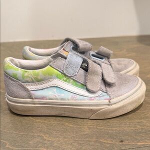 Vans Kids' Gray and Green Velcro Sneakers